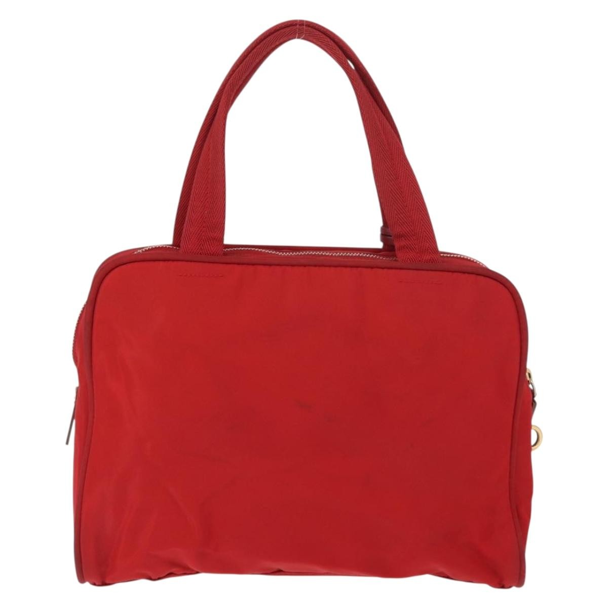 Prada PRADA Hand Bag Nylon Red Gold Authentic ki6141