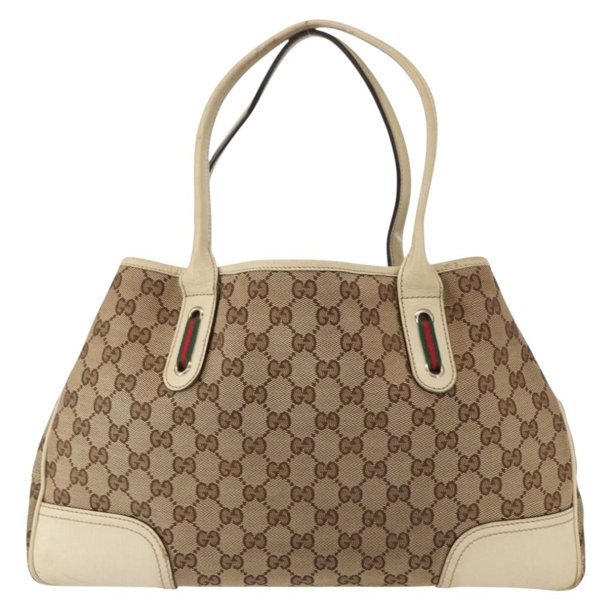 Gucci GUCCI GG Canvas Web Sherry Line Pretty Tote Bag Beige Gold 163805 Authentic ka637