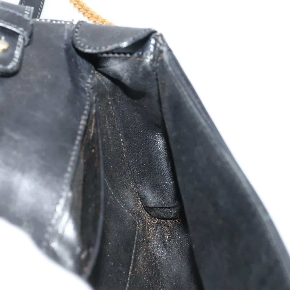 Celine CELINE Chain Shoulder Bag Leather Black Gold Authentic BAZ281