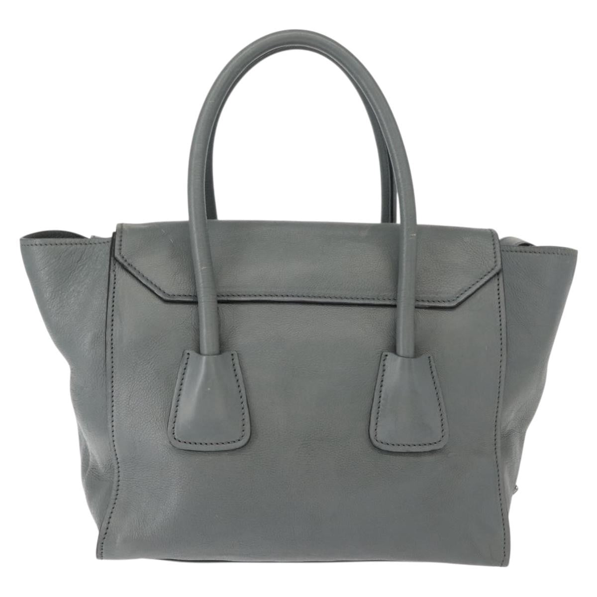 Prada PRADA Hand Bag Leather Gray Silver Authentic 149313
