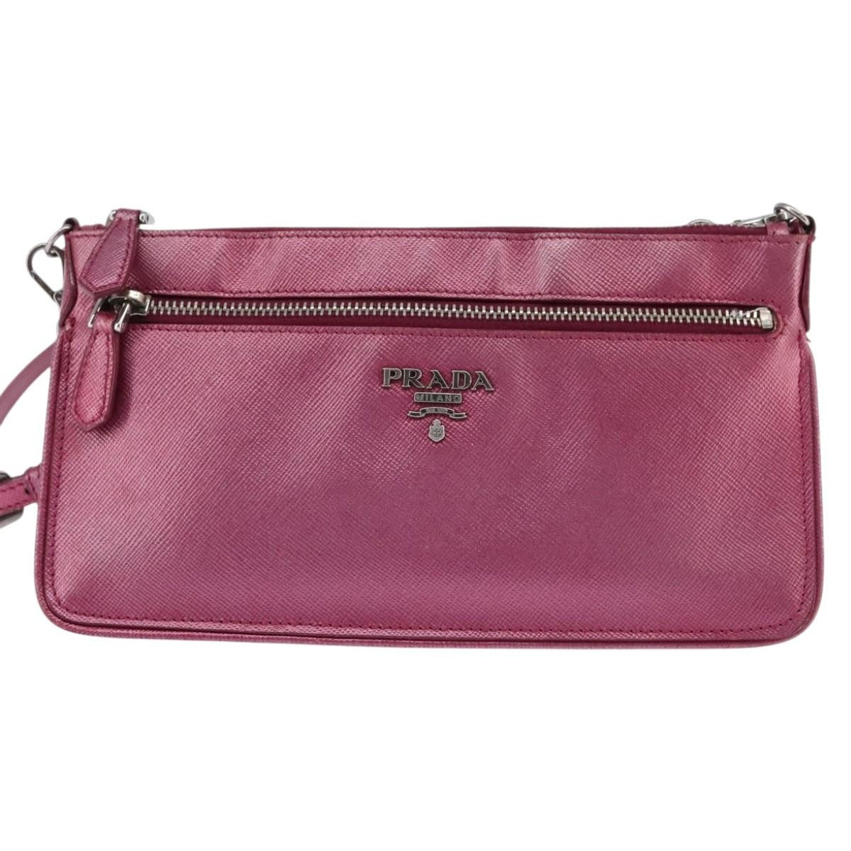 Prada PRADA Shoulder Bag Safiano leather Pink Silver Authentic SW1708
