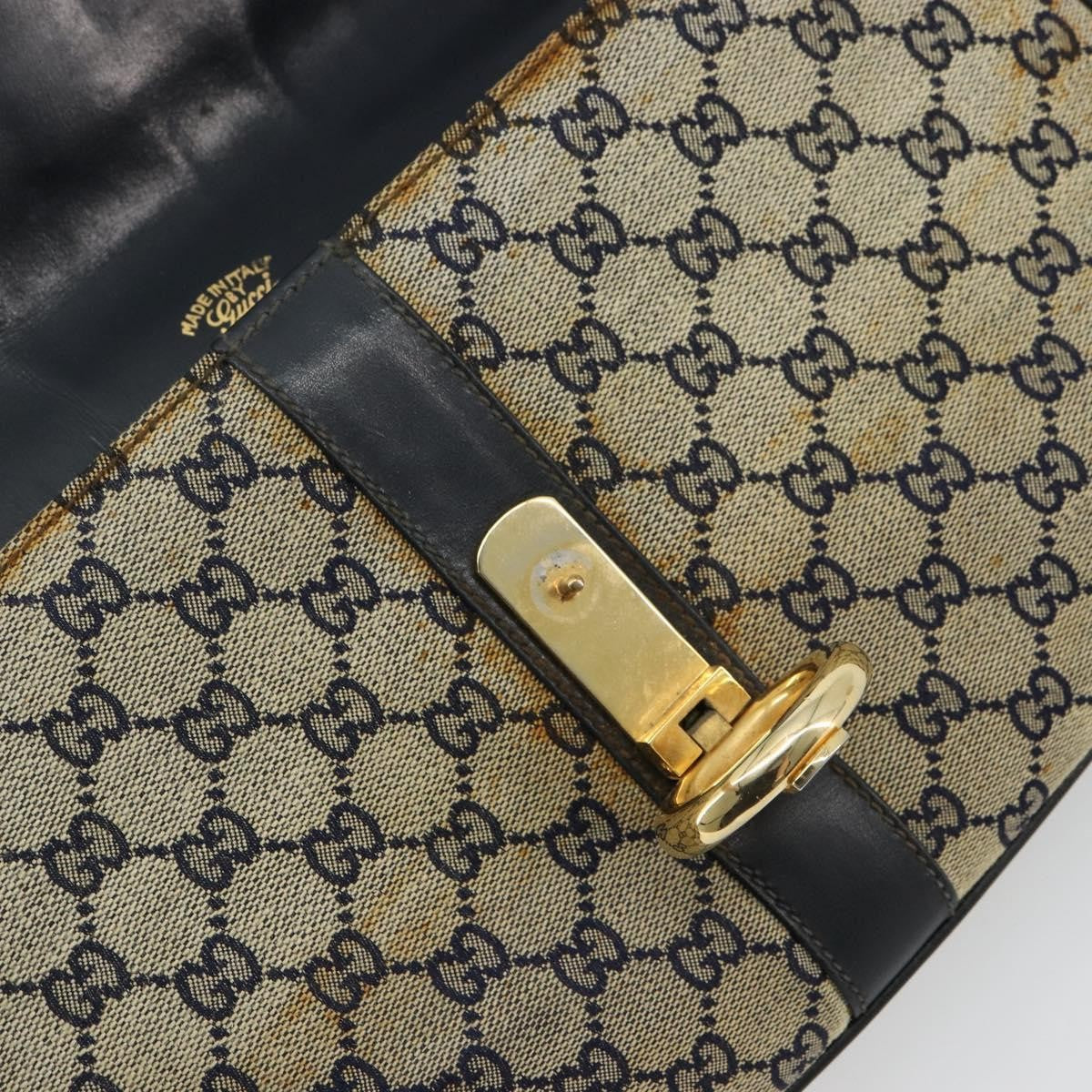 Gucci GUCCI GG Canvas Shoulder Bag Beige Navy Gold Authentic 92734