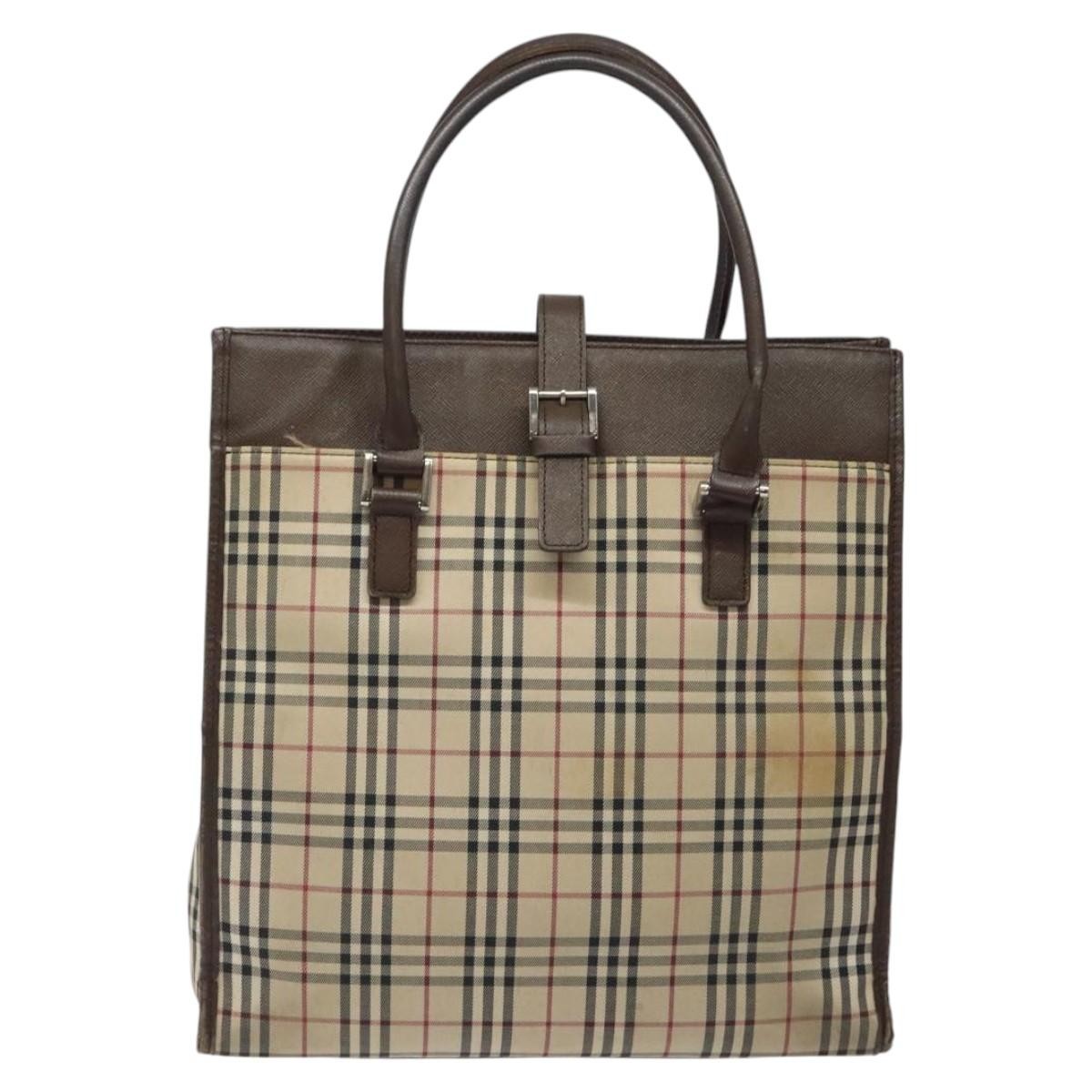 Burberry BURBERRY Nova Check Tote Bag Canvas Beige Silver Authentic 118228