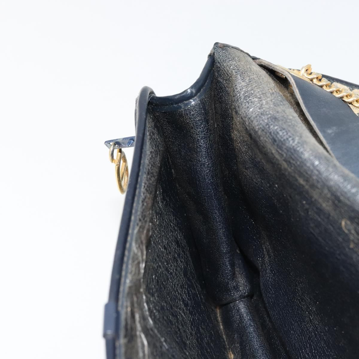 Dior Christian Dior Trotter Canvas Chain Shoulder Bag Navy Gold Authentic fm5340