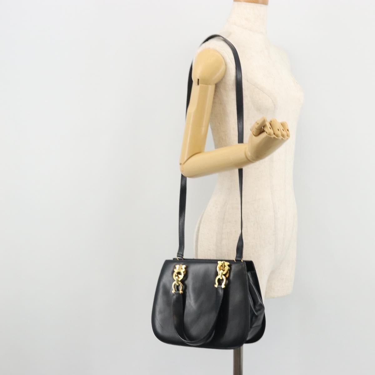 Salvatore Ferragamo Salvatore Ferragamo Gancini Hand Bag Leather 2way Navy Gold Authentic ARZ896