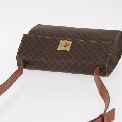 Celine CELINE Macadam Canvas Shoulder Bag PVC Leather Brown Gold Authentic 161521