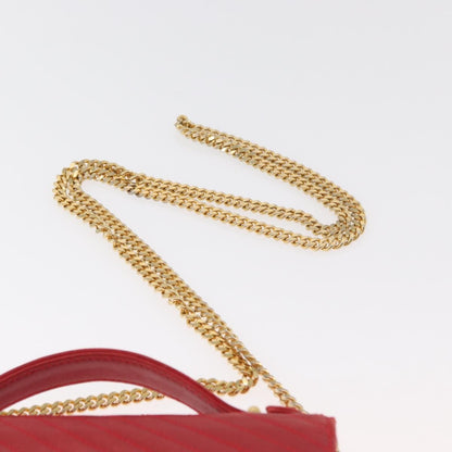 Celine CELINE Chain Shoulder Bag Leather 2way Red Gold Authentic BA13005