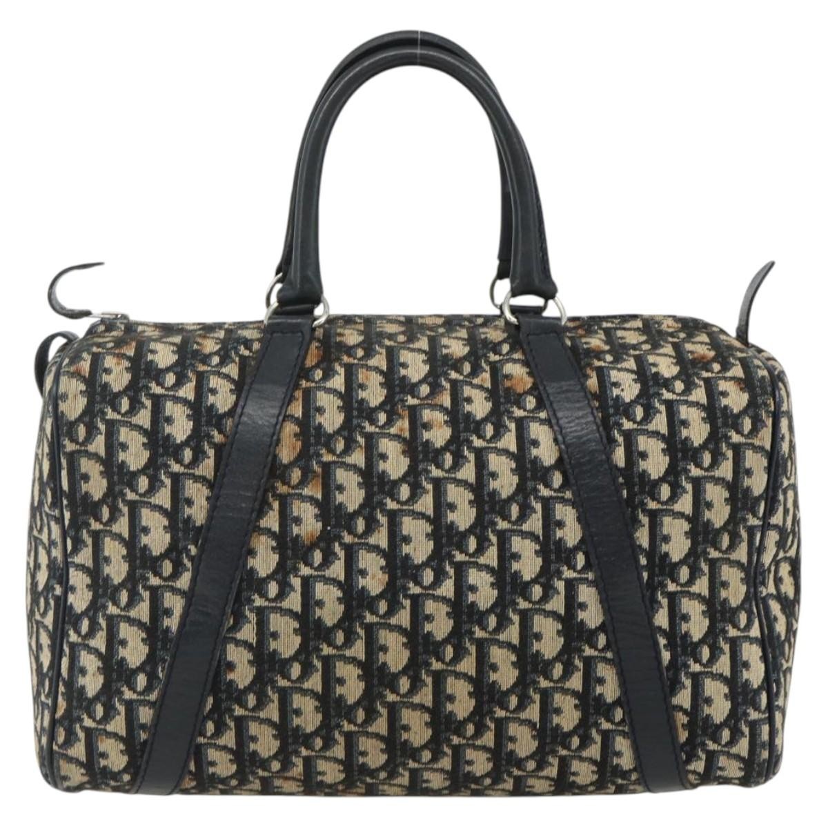 Dior Christian Dior Trotter Canvas Boston Bag Navy Silver Authentic 175415