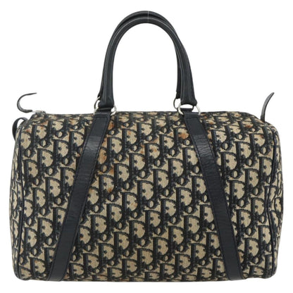 Dior Christian Dior Trotter Canvas Boston Bag Navy Silver Authentic 175415