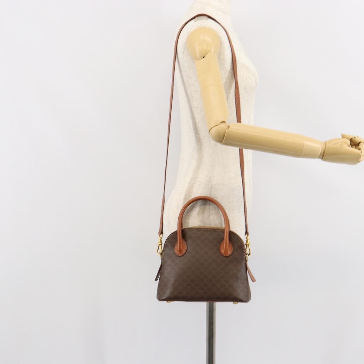 Celine CELINE Macadam Canvas Hand Bag PVC 2way Brown Gold Authentic 151939