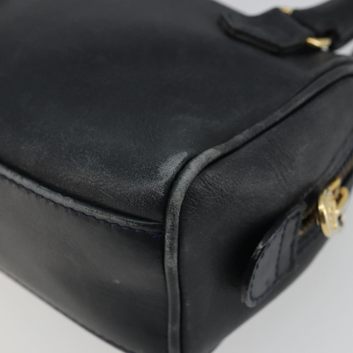 Celine CELINE Hand Bag Leather 2way Gold Navy Authentic am11231A