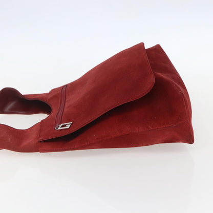 Gucci GUCCI Shoulder Bag Suede Red Silver Authentic 154502