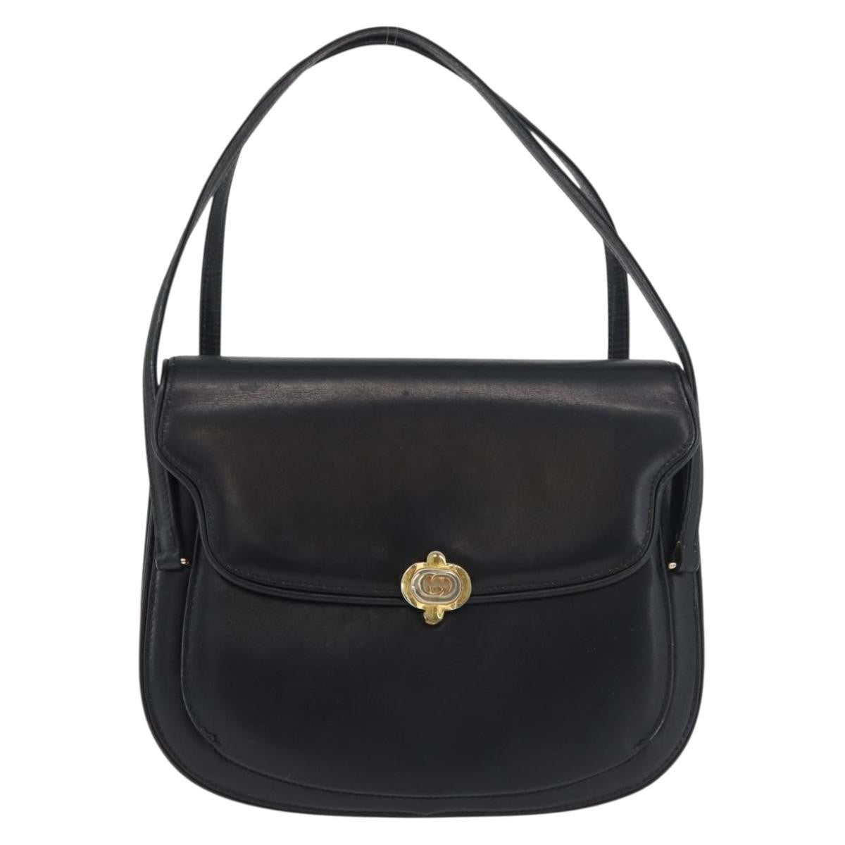 Gucci GUCCI Hand Bag Leather Black Gold Authentic ep14155