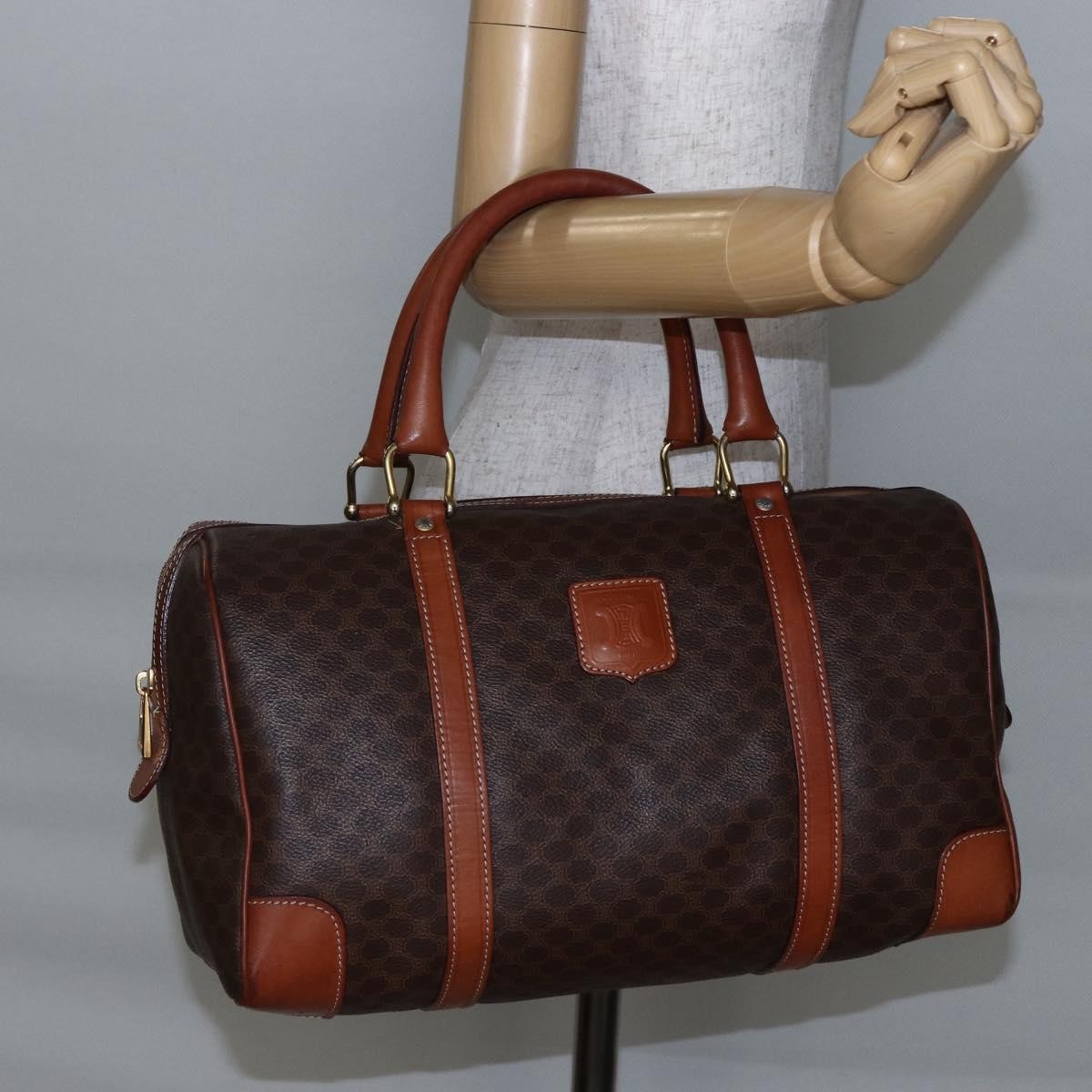 Celine CELINE Macadam Canvas Mini Boston Bag PVC Leather Brown Authentic ki6058