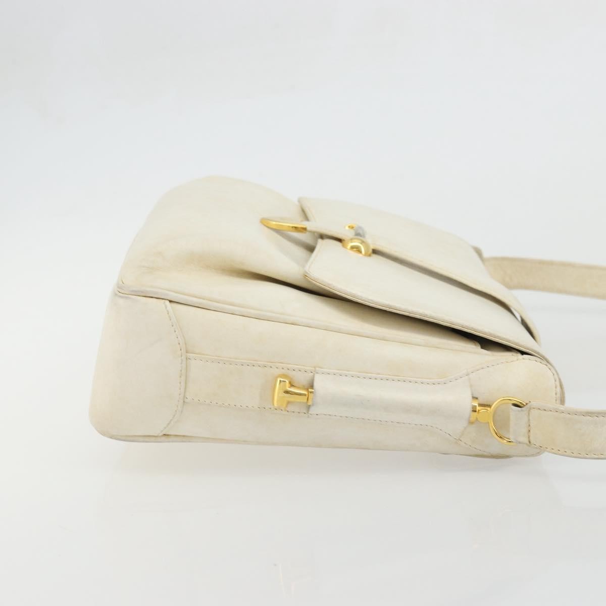 Gucci GUCCI Shoulder Bag Leather White Gold Authentic BAZ692
