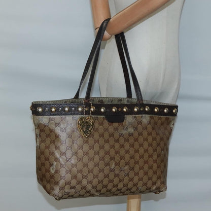 Gucci GUCCI GG Crystal Tote Bag Coated Canvas Beige Gold 207291 Authentic 139548