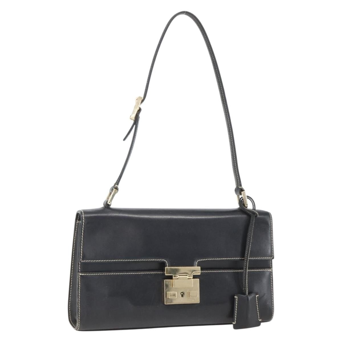 Gucci GUCCI Shoulder Bag Leather Black Gold 001 4214 Authentic 148566