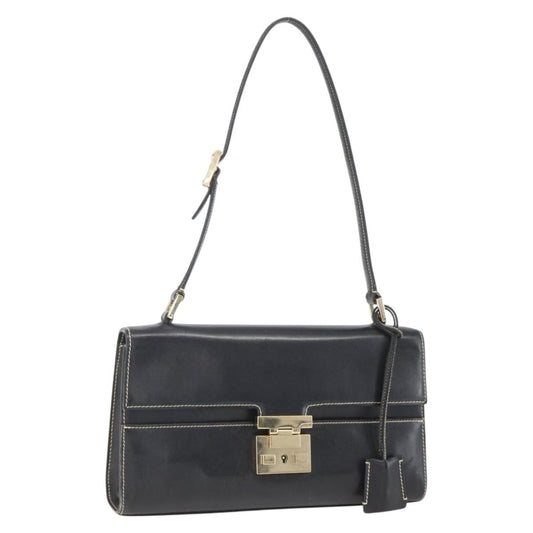 Gucci GUCCI Shoulder Bag Leather Black Gold 001 4214 Authentic 148566