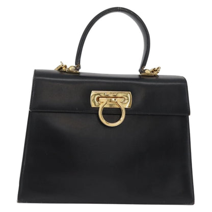 Salvatore Ferragamo Salvatore Ferragamo Gancini Hand Bag Leather 2way Black Gold Authentic ARZ228