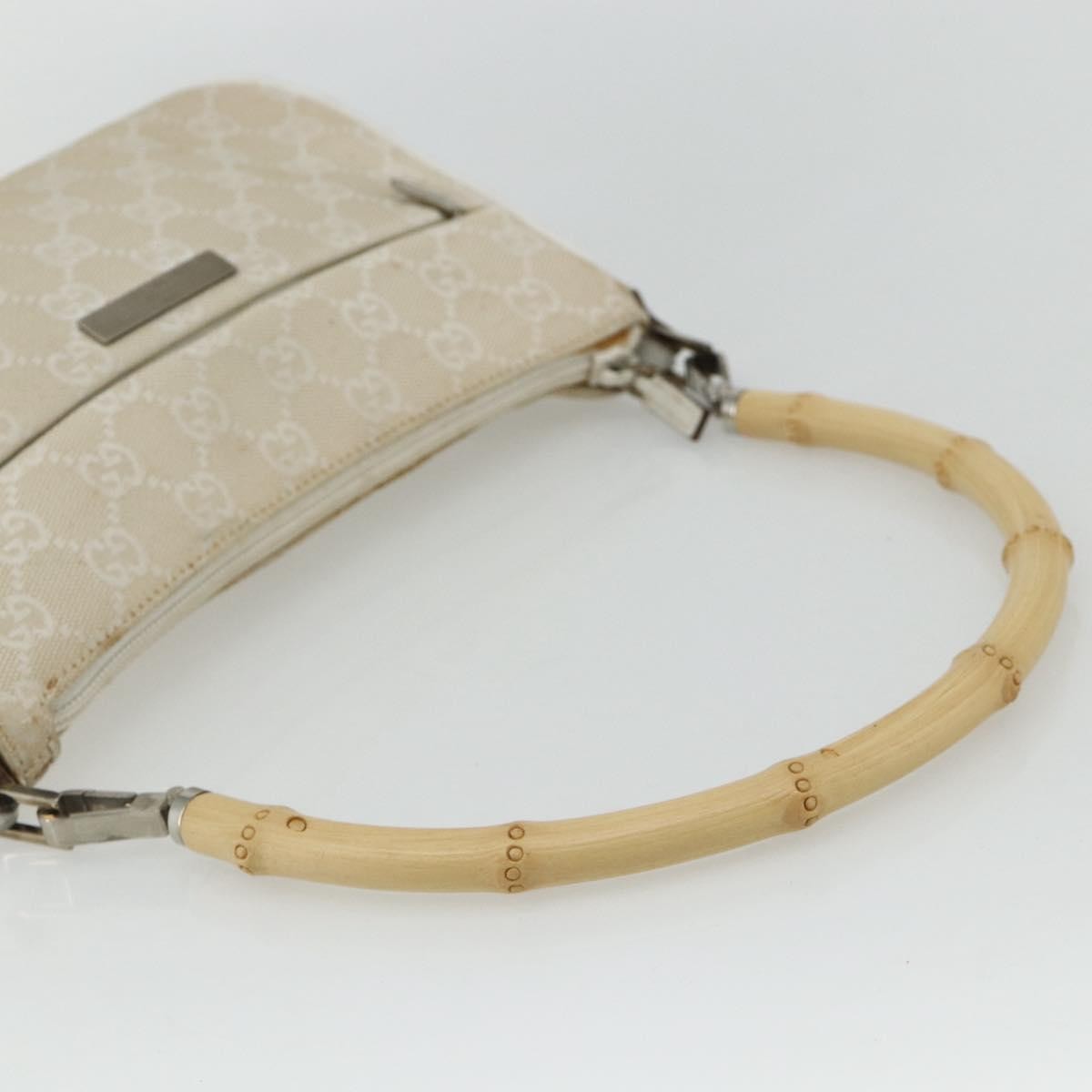 Gucci GUCCI GG Canvas Bamboo Hand Bag Silver Beige 001 3870 Authentic mr2402