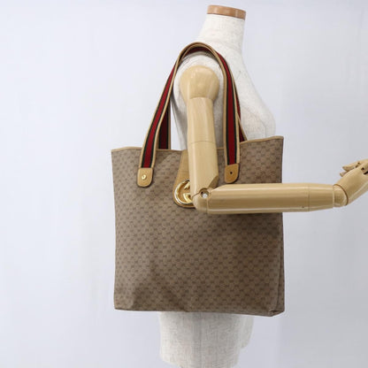 Gucci GUCCI Micro GG Supreme Web Sherry Line Tote Bag PVC Beige Gold Red Authentic ep13035