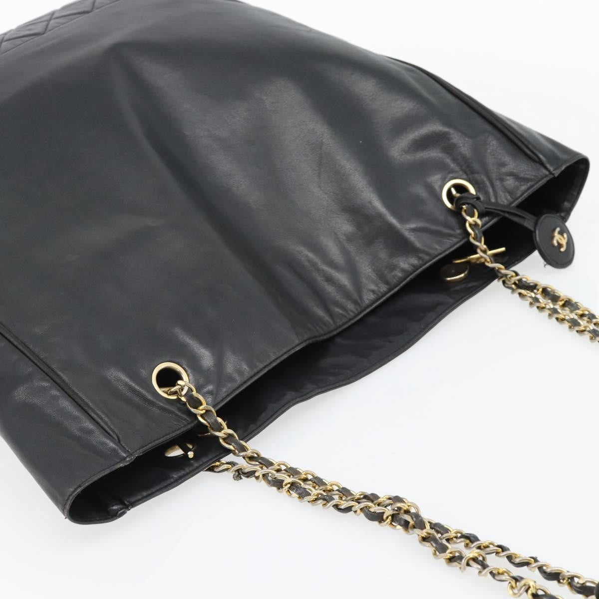 Chanel CHANEL Matelasse Chain Tote Bag Leather Black Gold CC Authentic BA13071