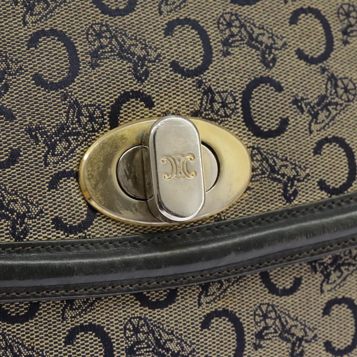 Celine CELINE C Sulky Shoulder Bag Canvas Navy Beige Authentic 100162