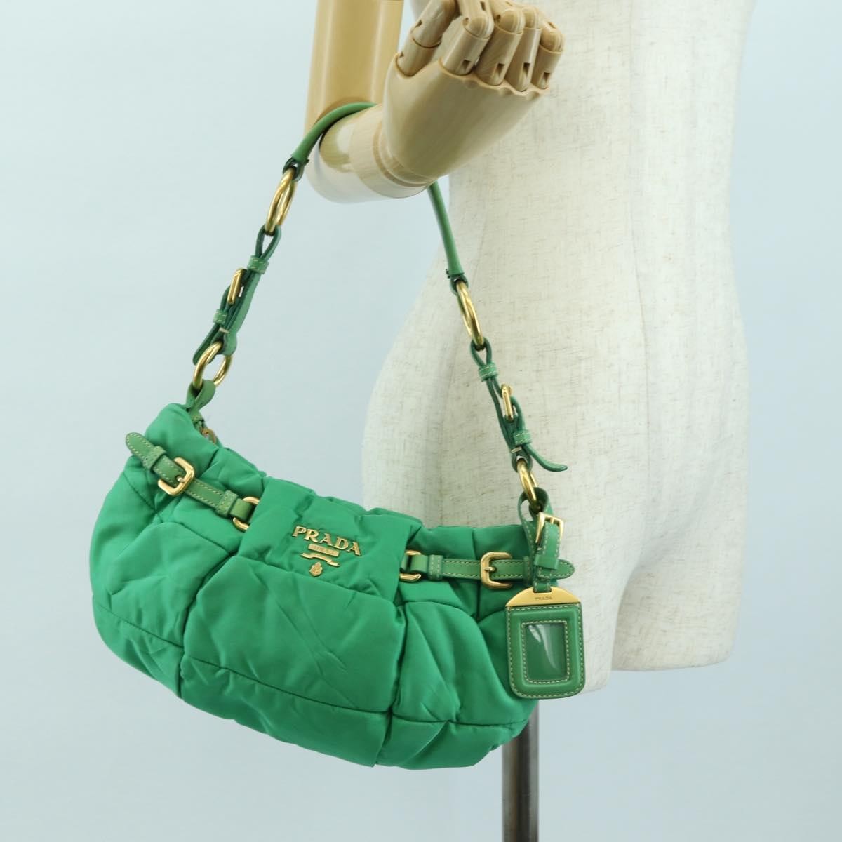Prada PRADA Shoulder Bag Nylon Green Gold Authentic 156456