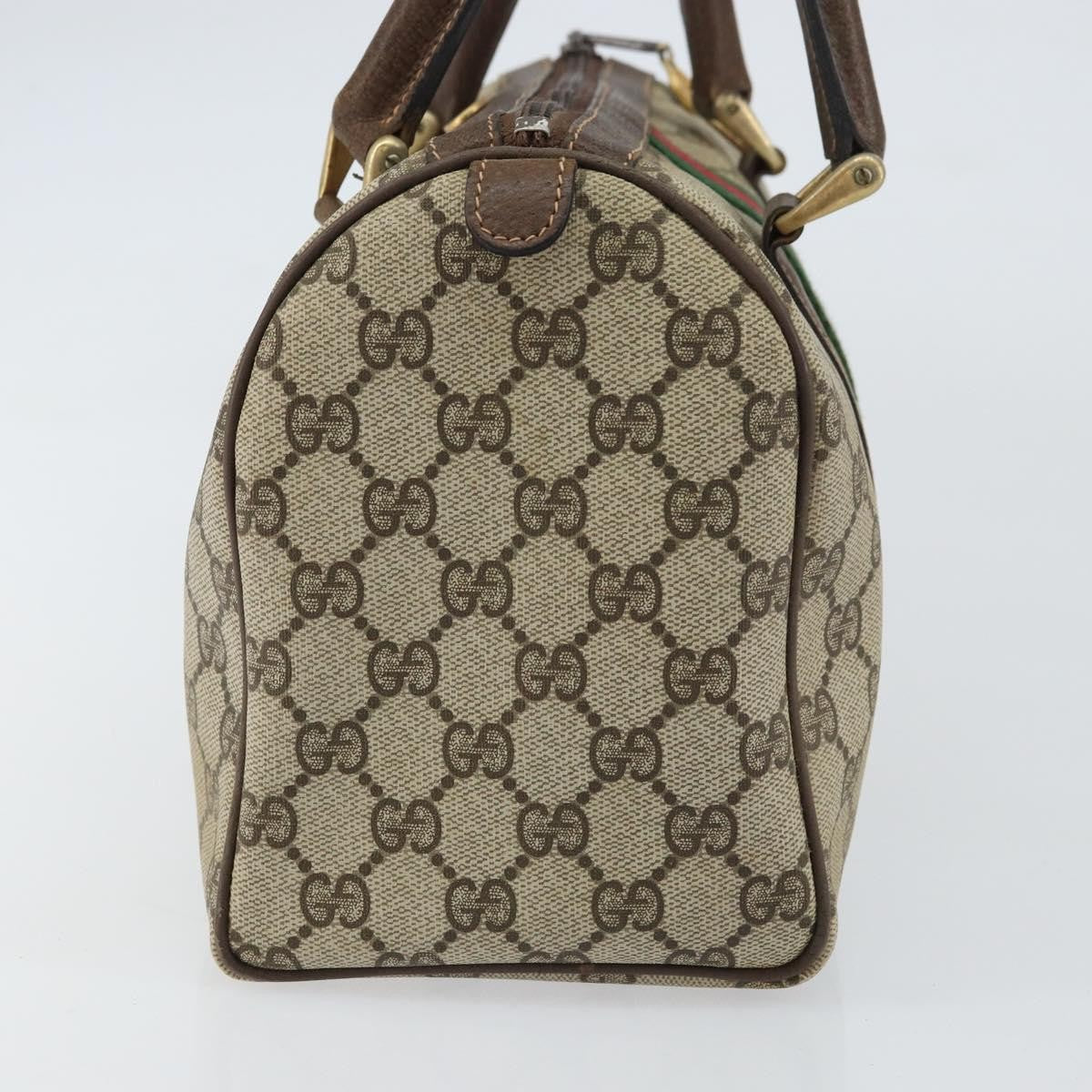 Gucci GUCCI GG Supreme Web Sherry Line Boston Bag PVC Beige Gold 010 378 Authentic 159328