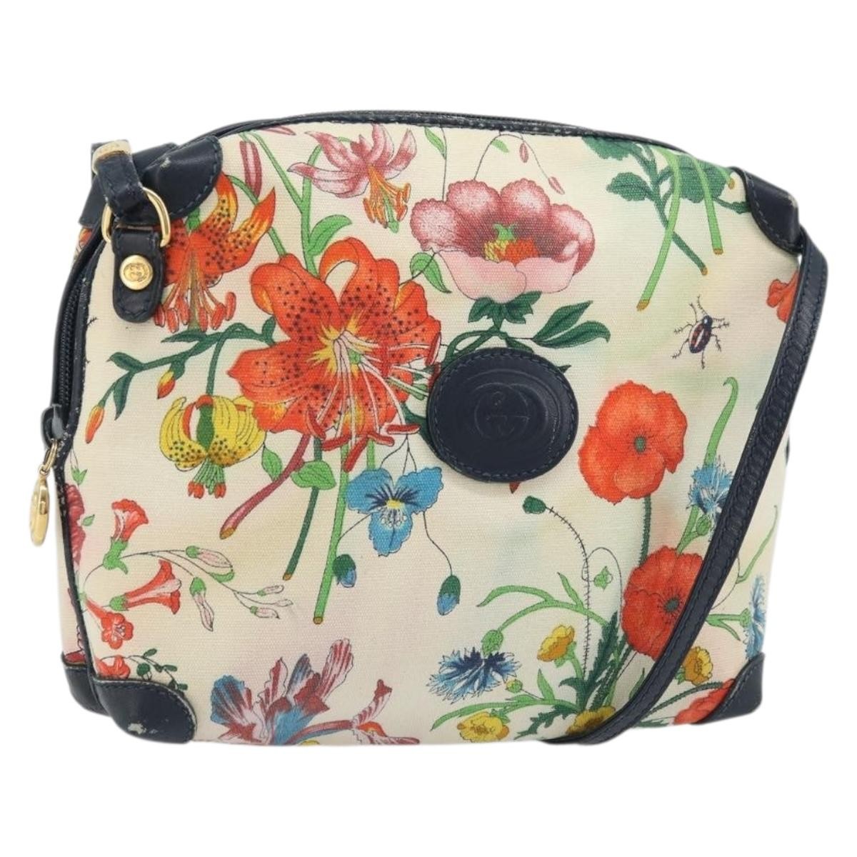 Gucci GUCCI Flora Shoulder Bag Canvas Leather White Gold 007 115 1093 Authentic ep13906