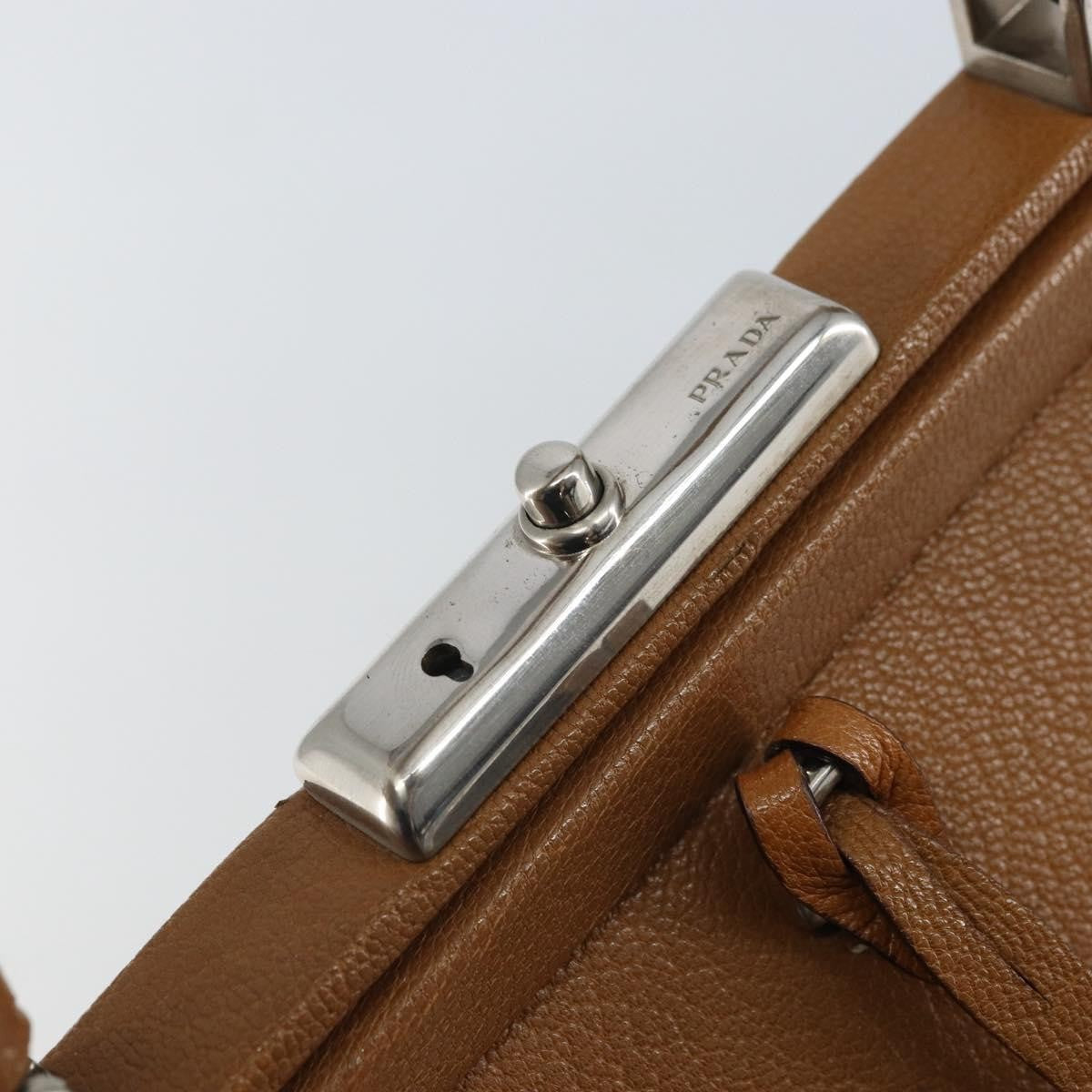 Prada PRADA Hand Bag Leather Brown Silver Authentic yk19954