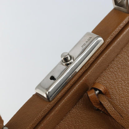 Prada PRADA Hand Bag Leather Brown Silver Authentic yk19954