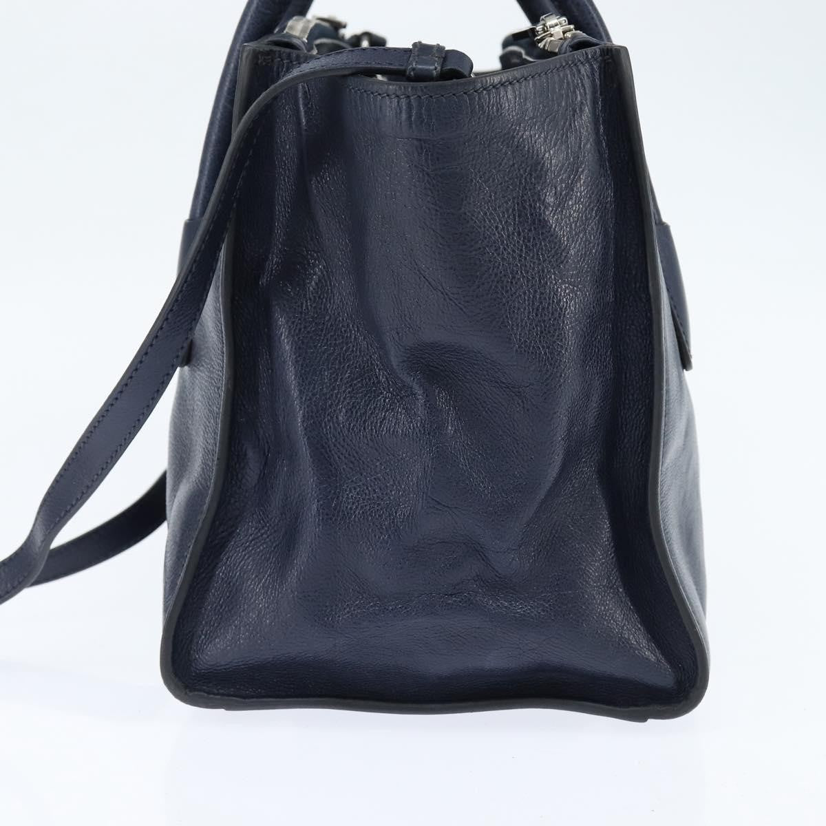 Prada PRADA Hand Bag Leather 2way Navy Gold Authentic BA7315