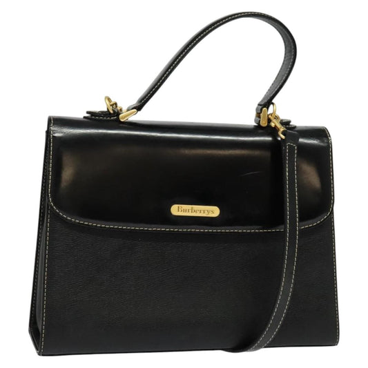 Burberrys Burberrys Hand Bag Leather 2way Black Gold Authentic ep10449
