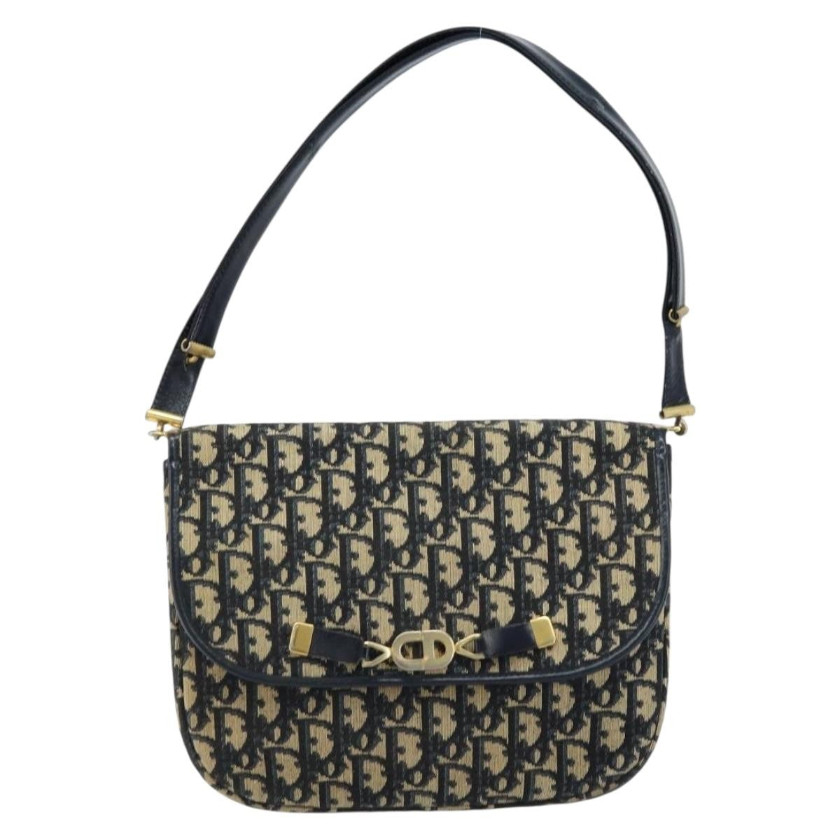 Dior Christian Dior Trotter Canvas Shoulder Bag Navy Gold Authentic gh1790