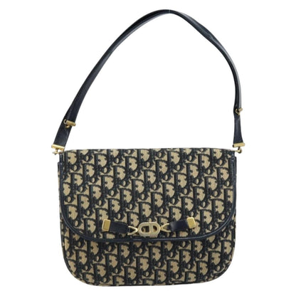 Dior Christian Dior Trotter Canvas Shoulder Bag Navy Gold Authentic gh1790