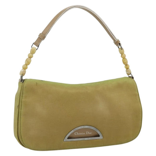 Dior Christian Dior Maris Pearl Shoulder Bag Nylon Beige Silver Authentic 180083