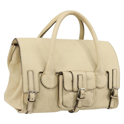 Chloé Chloé Chloe Edith Boston Bag Leather Beige Silver Authentic bs30503