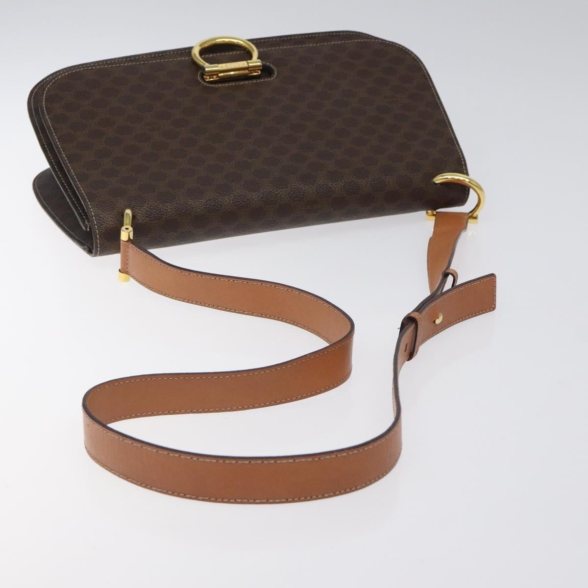 Celine CELINE Macadam Canvas Shoulder Bag PVC Leather Brown Gold Authentic 122137