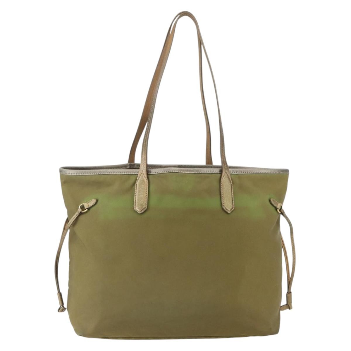 Prada PRADA Hand Bag Nylon Khaki Gold Authentic 159131
