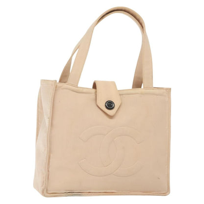 Chanel CHANEL COCO Mark Hand Bag Nylon Beige Gold CC Authentic 141982