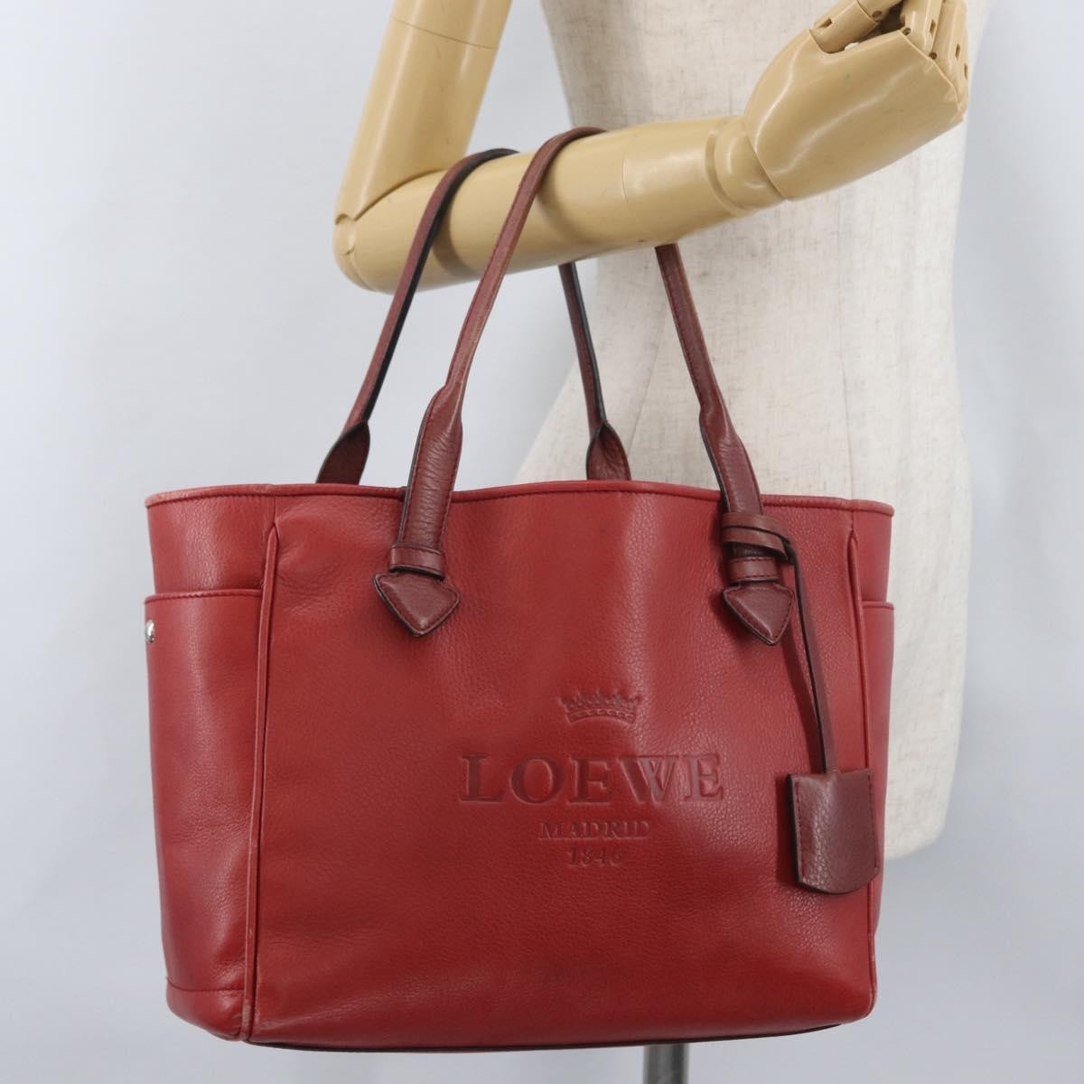 Loewe LOEWE Heritage Tote Bag Leather Red Silver Authentic BSZ189