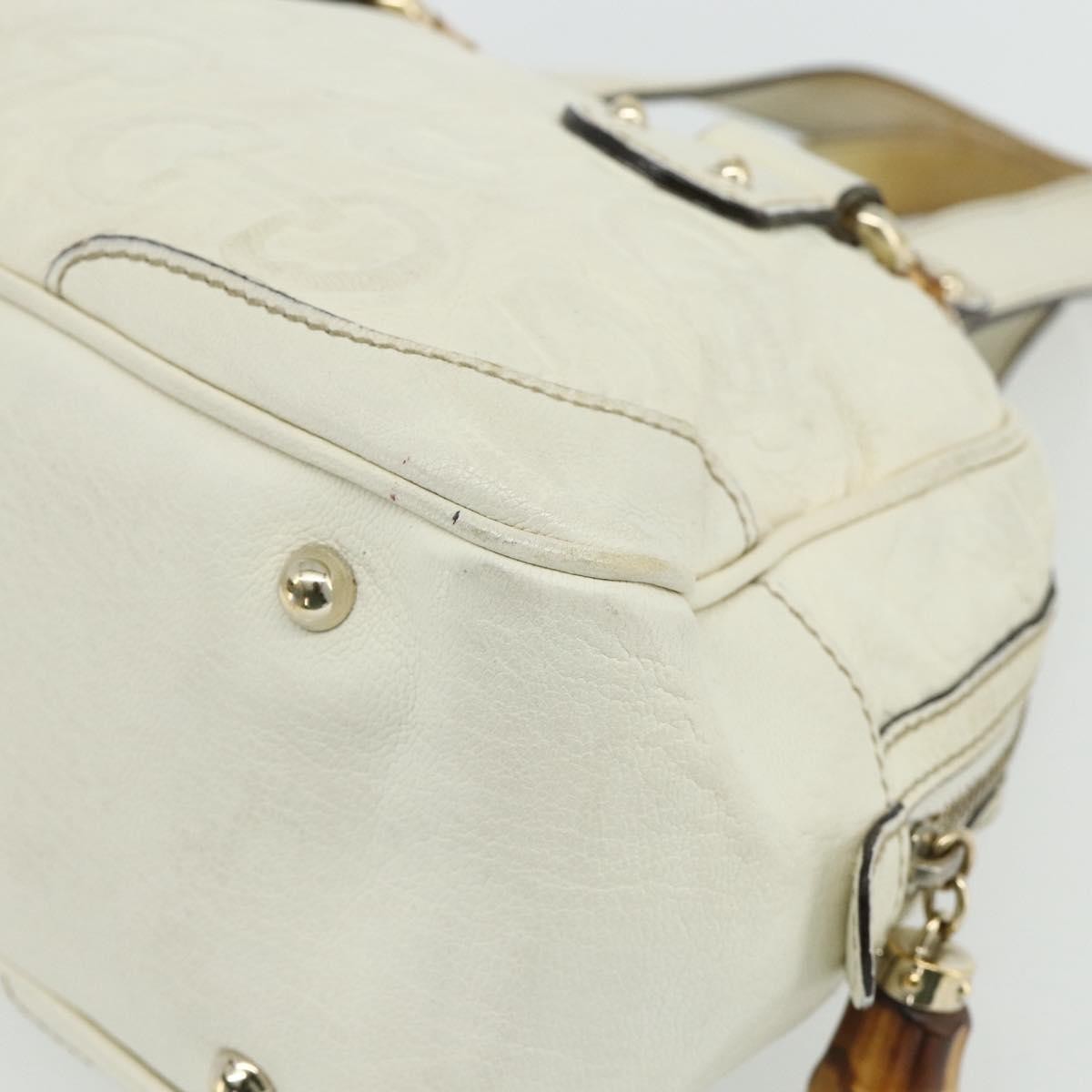 Gucci GUCCI Bamboo Boston Bag Leather White Gold 154376 Authentic ep14116