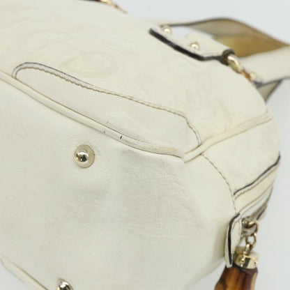 Gucci GUCCI Bamboo Boston Bag Leather White Gold 154376 Authentic ep14116