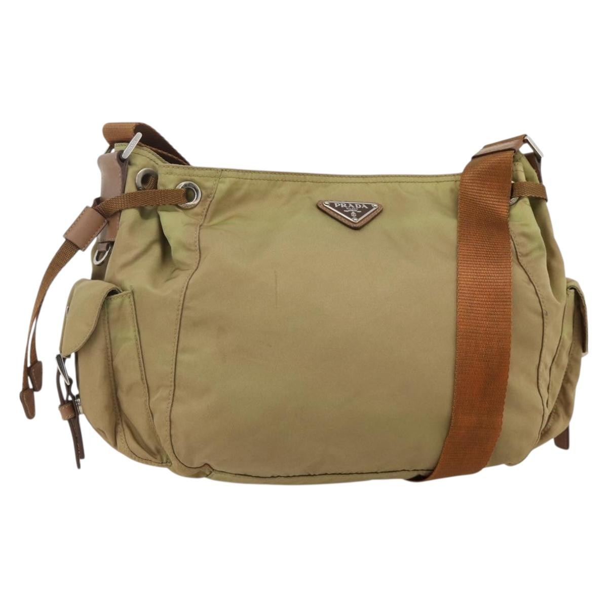 Prada PRADA Shoulder Bag Nylon Khaki Silver Authentic 175738