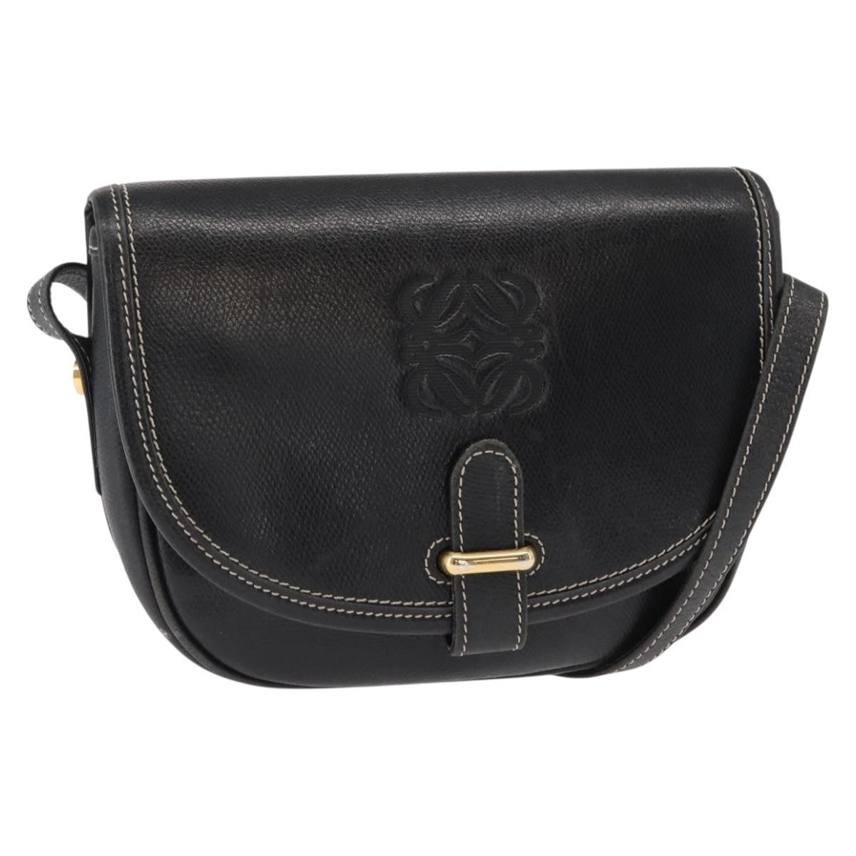 Loewe LOEWE Anagram Shoulder Bag Leather Black Gold Authentic ep12382