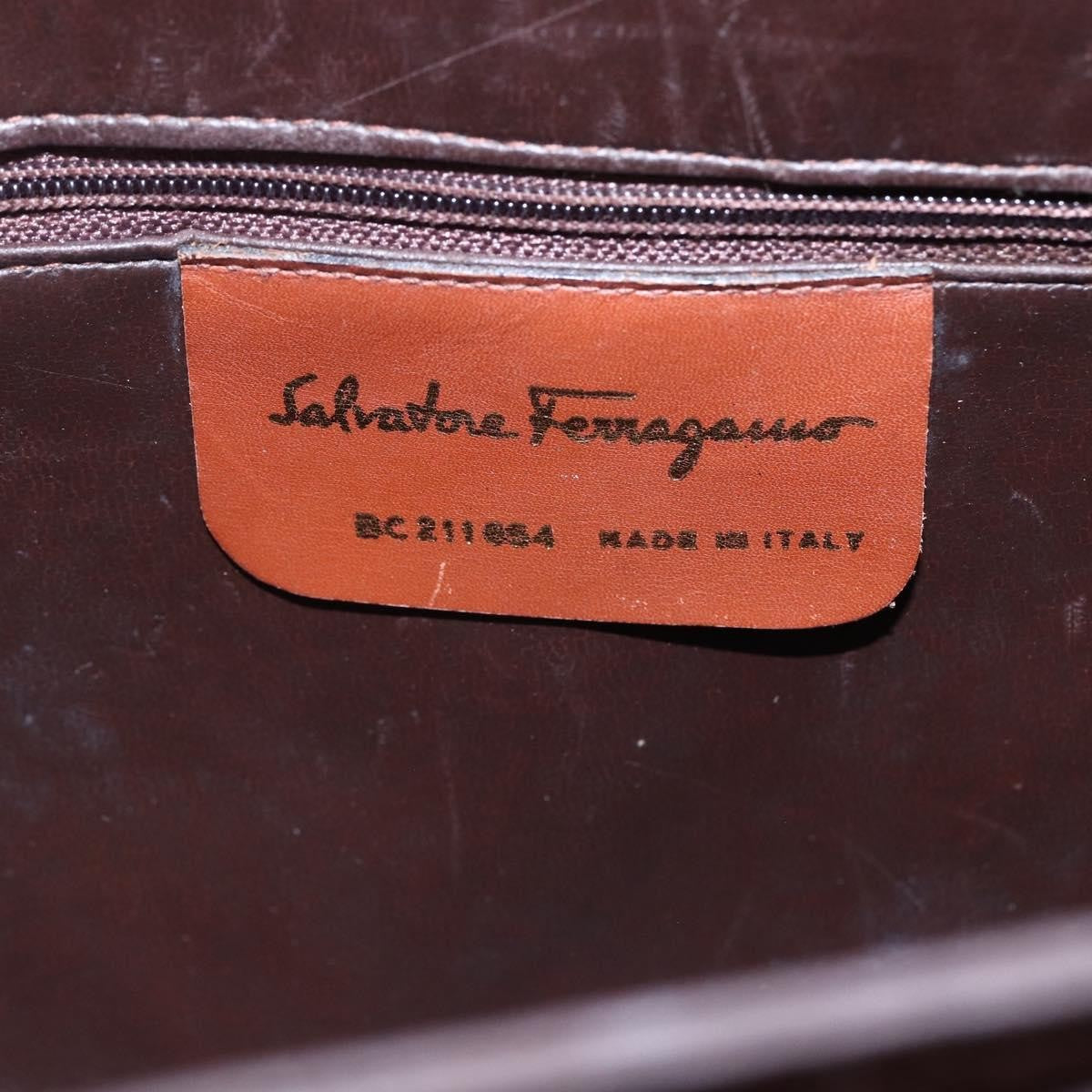 Salvatore Ferragamo Salvatore Ferragamo Gancini Hand Bag Leather Brown Gold Authentic 150384