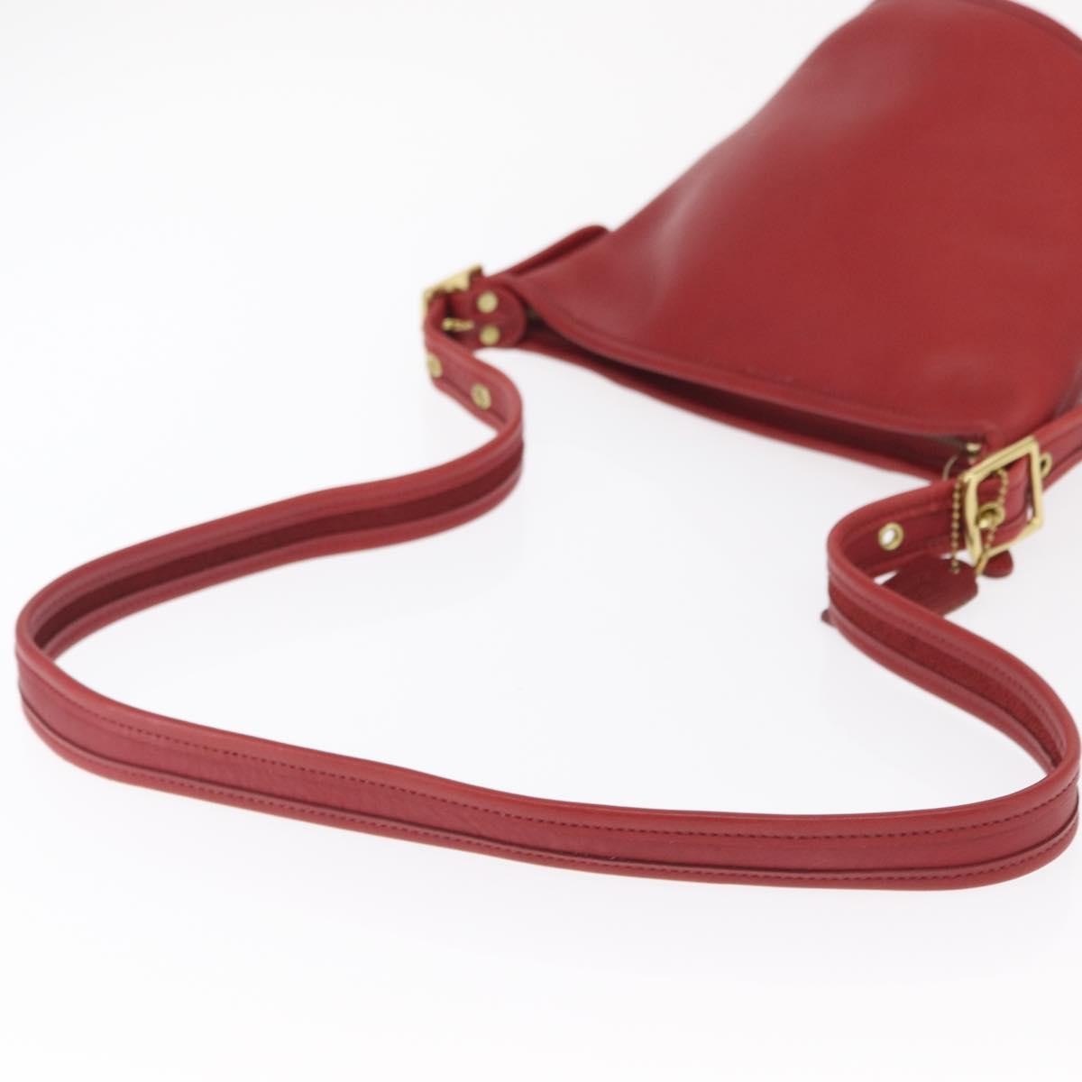 Coach Coach Shoulder Bag Leather Red Gold Authentic 162414