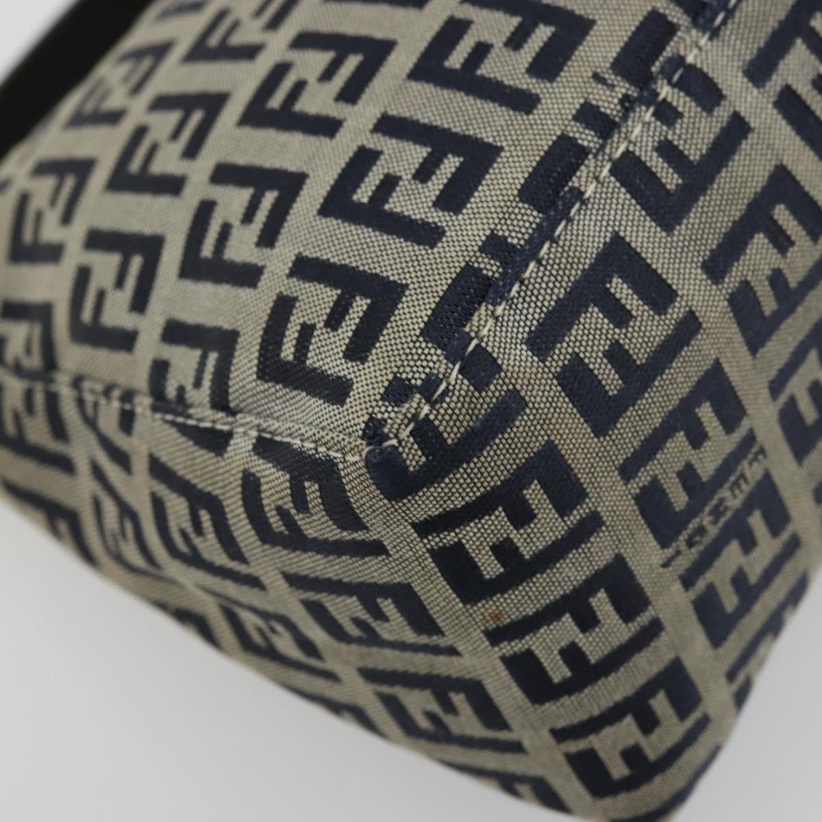 Fendi FENDI Zucchino Canvas Hand Pouch Bag Navy Silver Authentic 177481