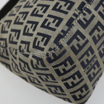 Fendi FENDI Zucchino Canvas Hand Pouch Bag Navy Silver Authentic 177481